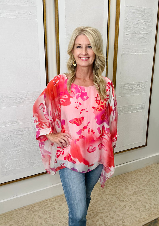 Pink Abstract Kaftan Top