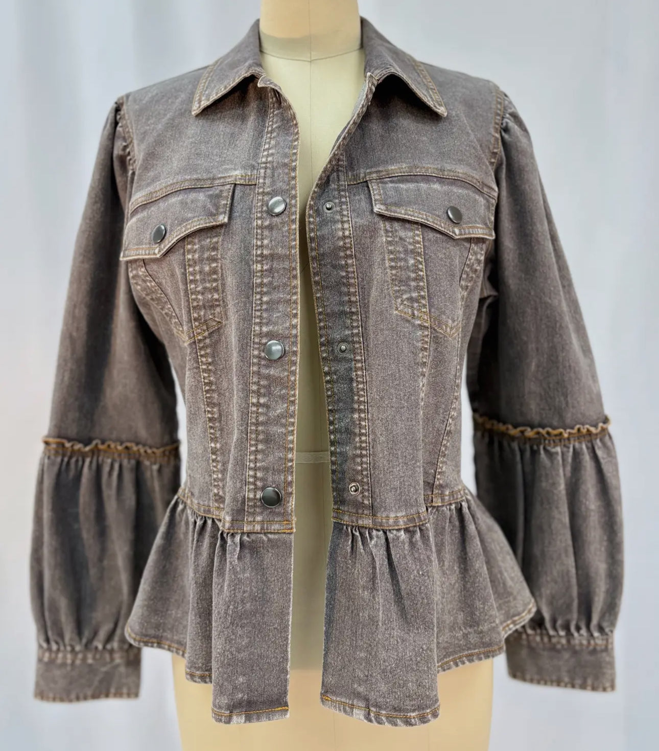 Ruffled Waist Denim Jacket