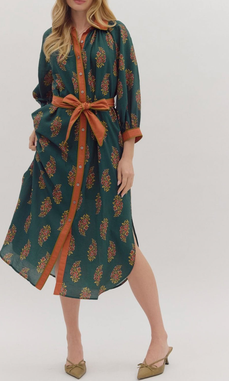 Hunter Green Tie Waist Dress