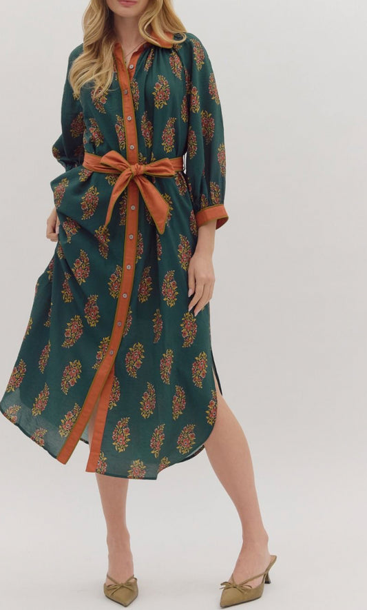 Hunter Green Tie Waist Dress
