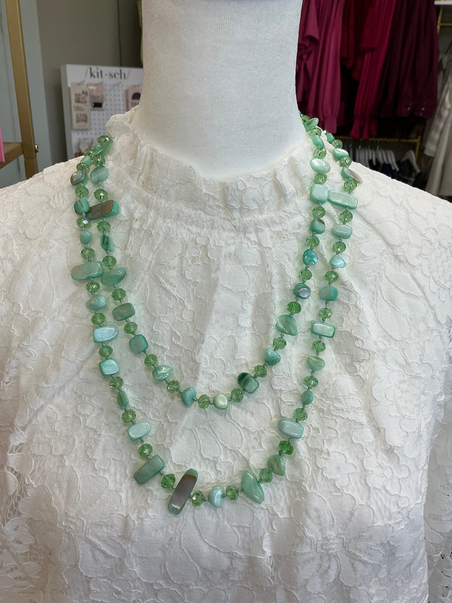 Long Shell & Crystal Necklace