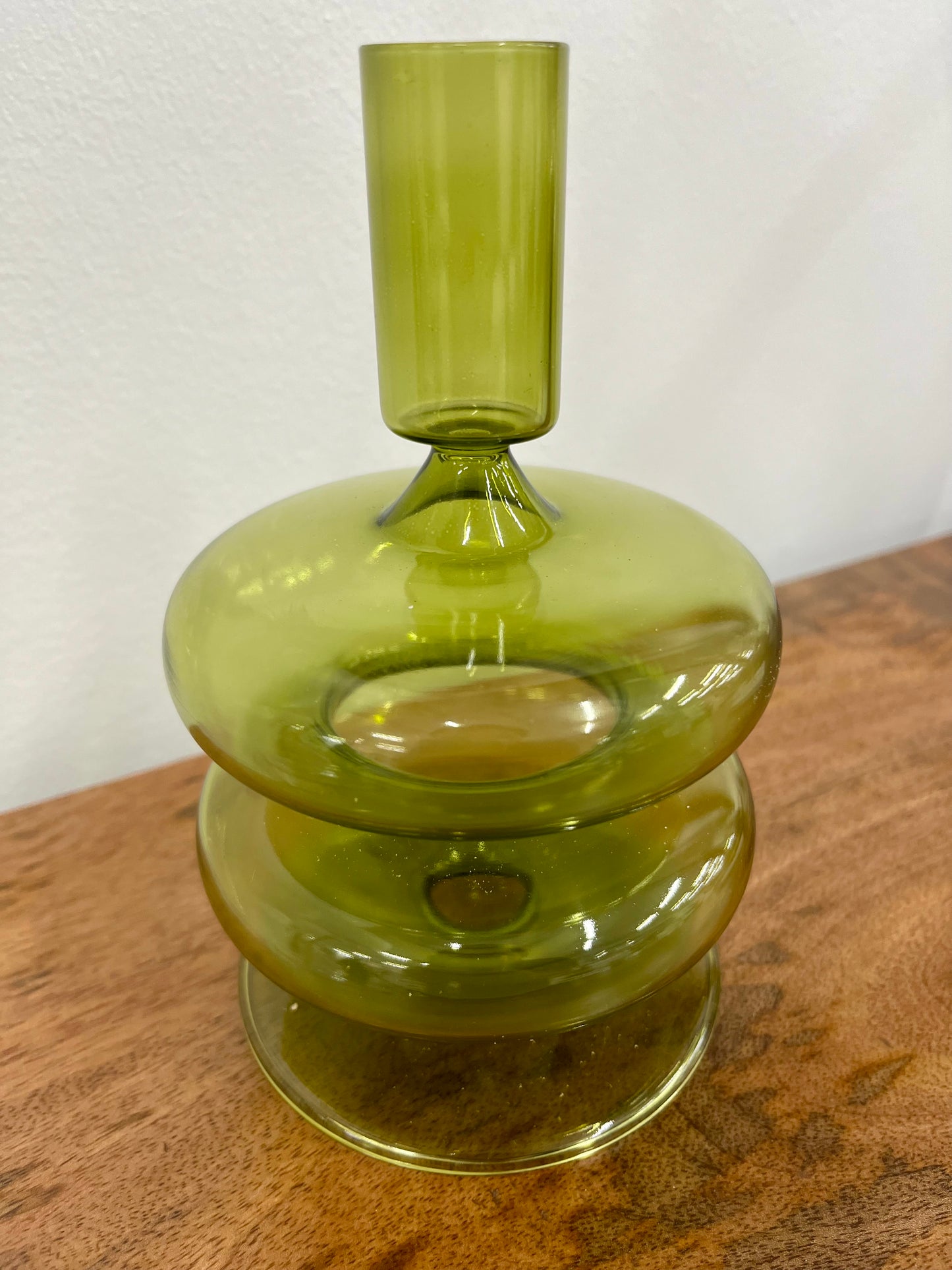 Green Glass Taper Candle Holder S/2