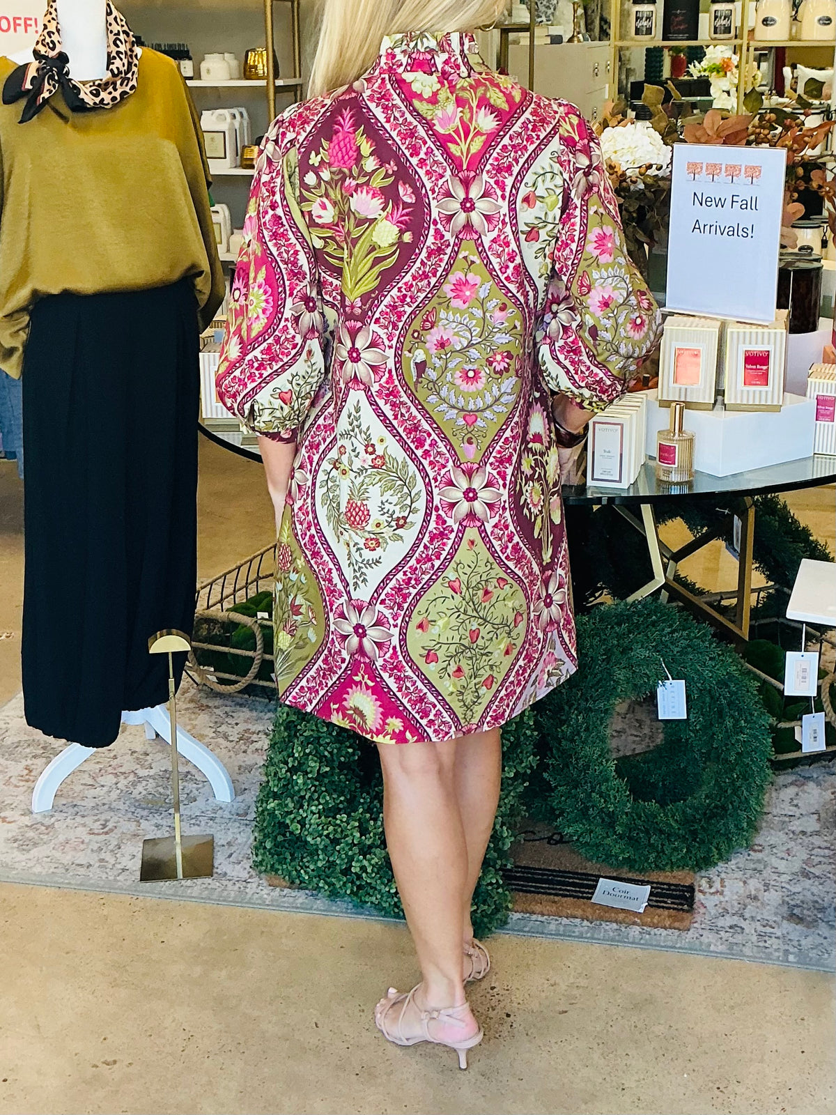Floral Print Short Dress Burgandy