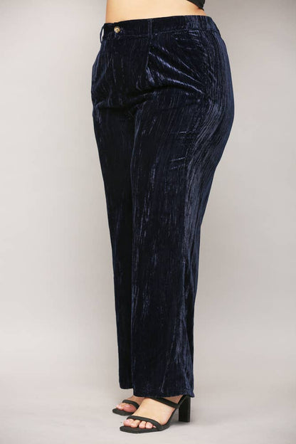 Navy Crinkle Velvet Pant