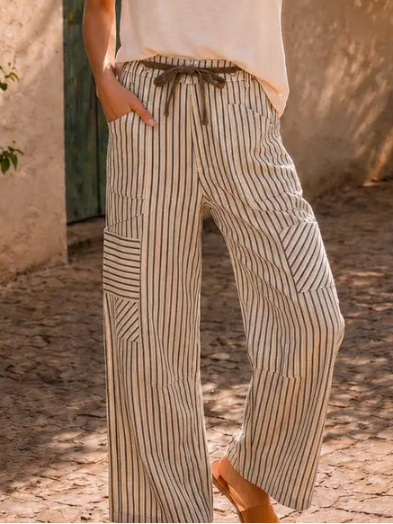 Plus Oatmeal & Navy Stripe Pants