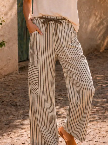 Plus Oatmeal & Navy Stripe Pants