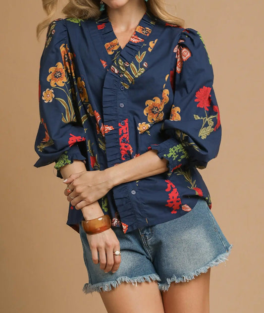 Floral Print Top/Midnight Mix