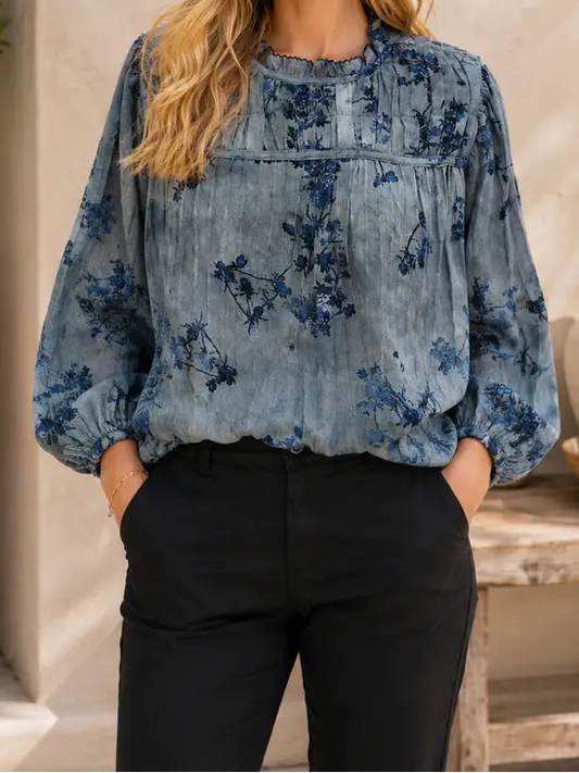 Plus Blue Floral Mock Neck Top
