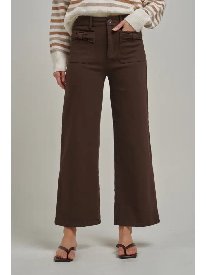 Wide Leg Stretch Pants w/ Bow Pocket Jean