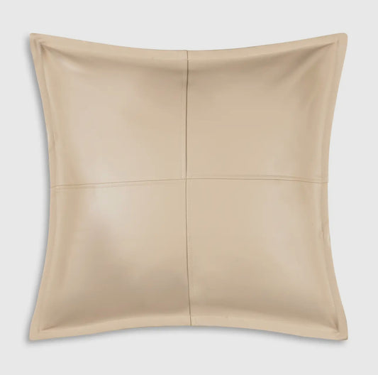 Beige Faux Leather Pillow 22"