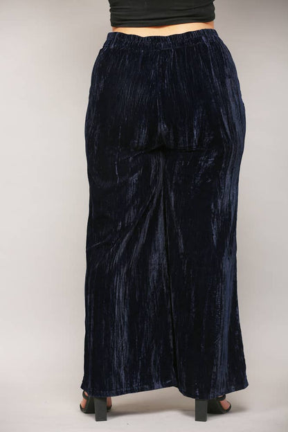 Navy Crinkle Velvet Pant