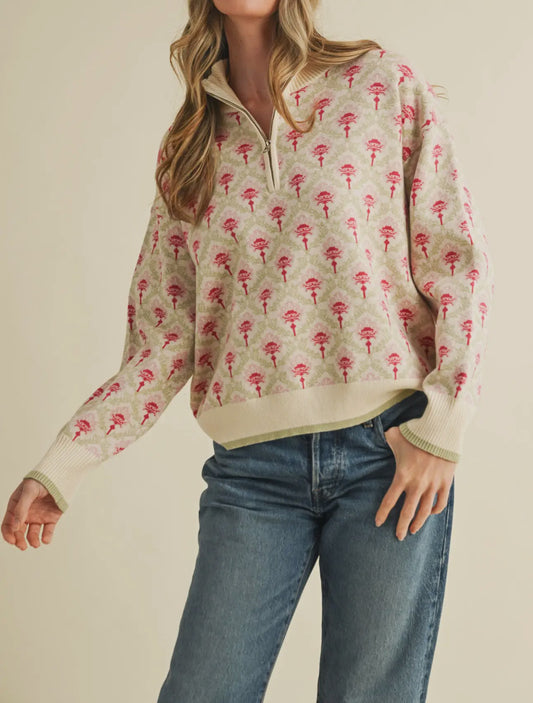 Half Zip Pullover/Cream Multi