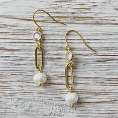 Real Freshwater Pearl Paperclip Dangle Earrings