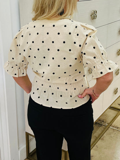 Beige Polka Dot Peplum Top