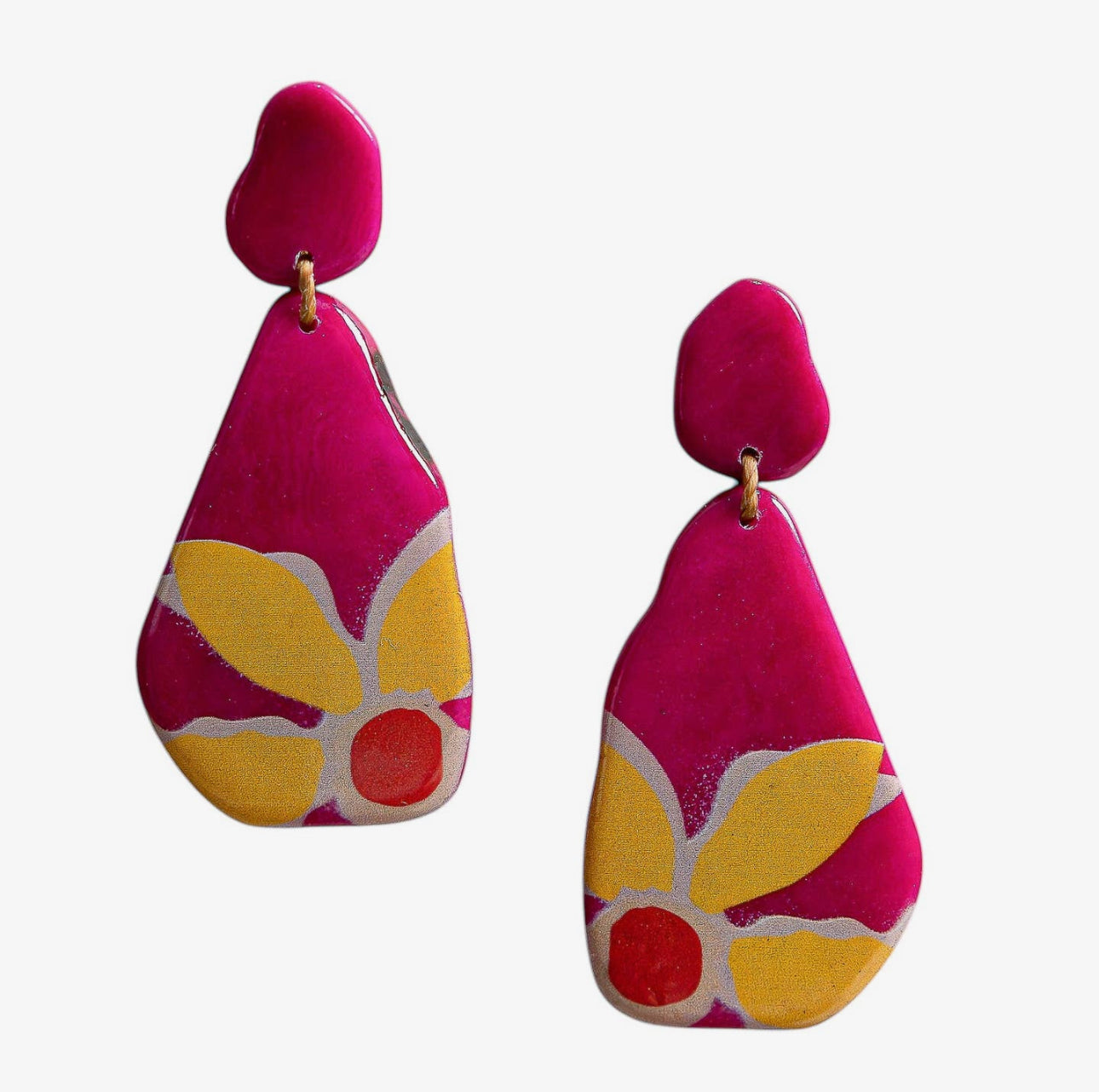 Floral Tagua Disc Earrings