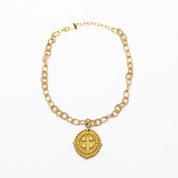 18" Gold Cable Chain Necklace w/Cross Pendent