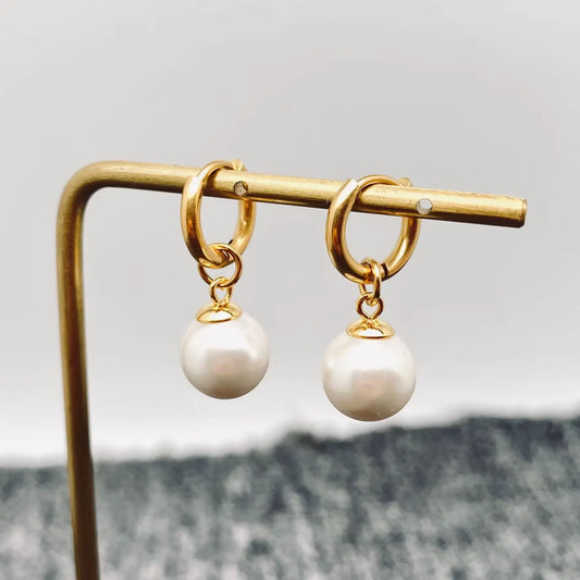 Round Pearl 18k Gold Plated Earrings