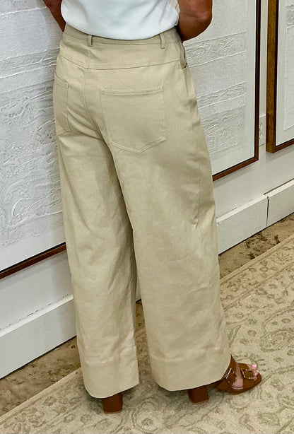 Tan Wide Leg Pintuck Jeans