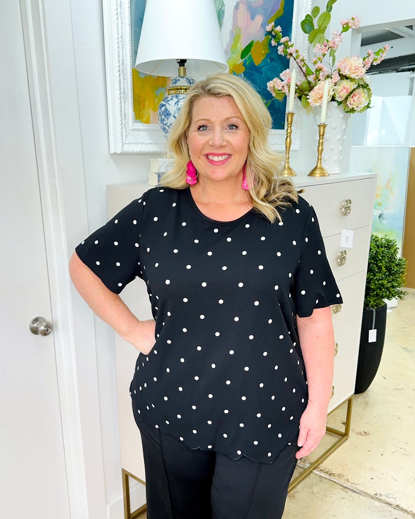 Black Plus Size Polka Dot Top