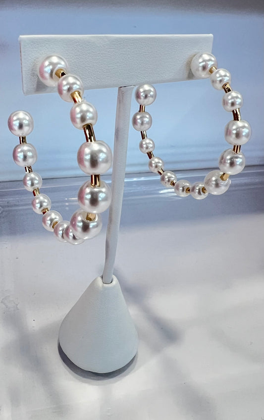 Pearl Beaded Gold Hoop Earrings