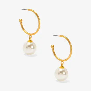 Gold Hoop Earrings w/ Pearl
