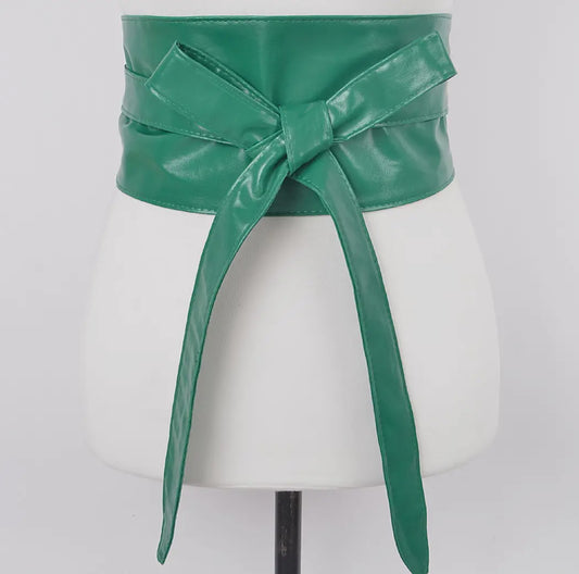 Tie Waist Faux Leather Belt/Green