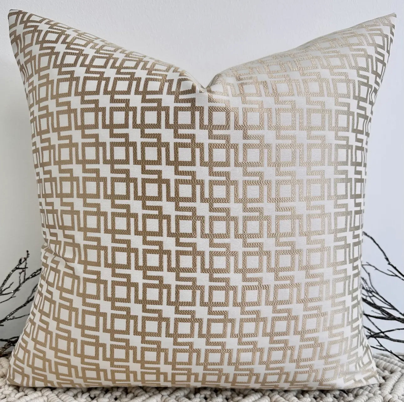 Gold & Cream Geometric patterned pillow 12”x18”