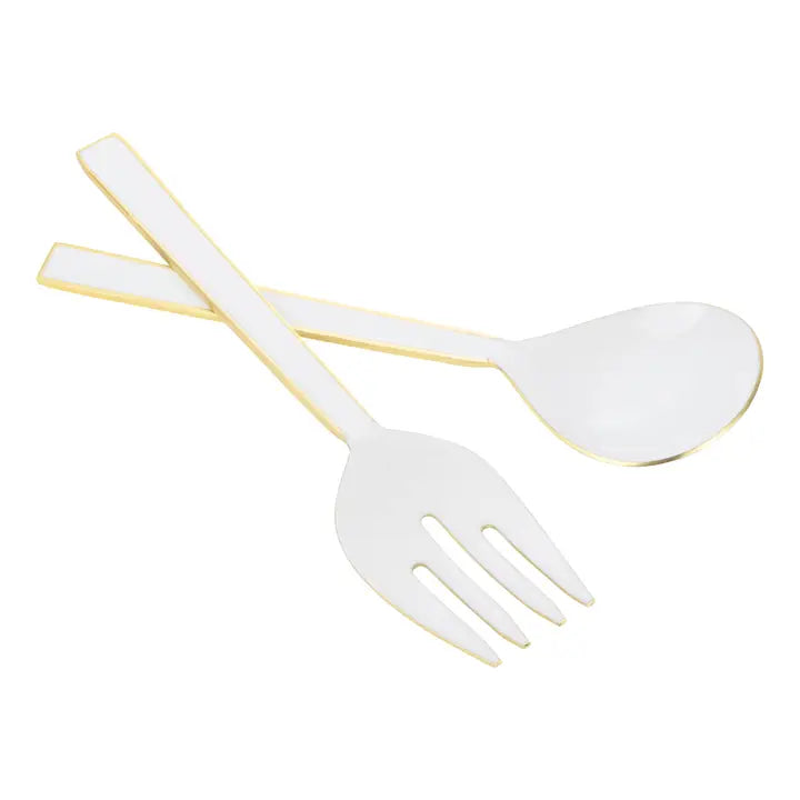 White Salad Servers w/Gold Rim