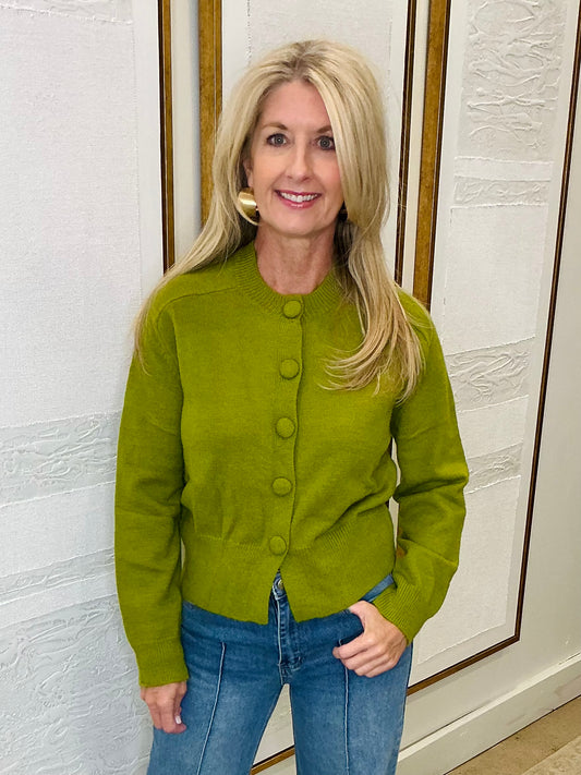 Button Closure Cardigan Light Olive