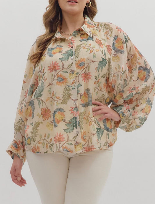 Plus Ecru Floral Top