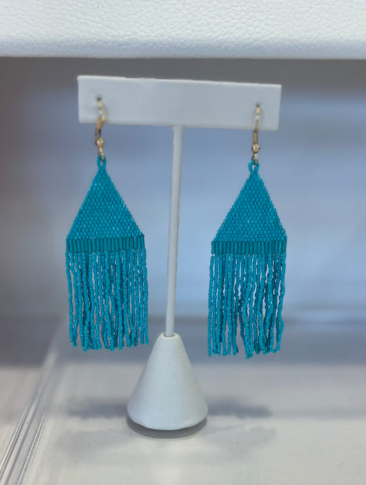 Blue Tassel Beaded Earrings