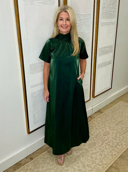 Satin Maxi Dress/Pine