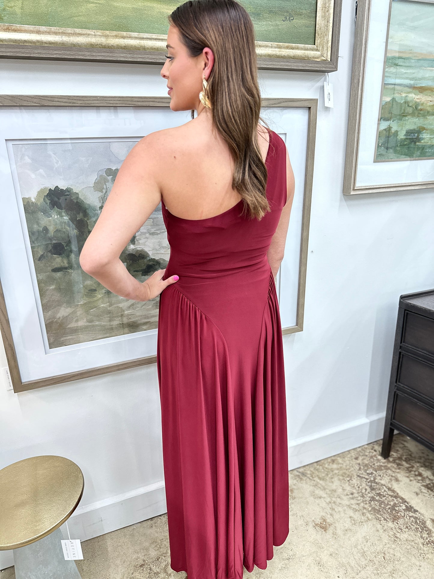 Burgundy One Shoulder Maxi Dress