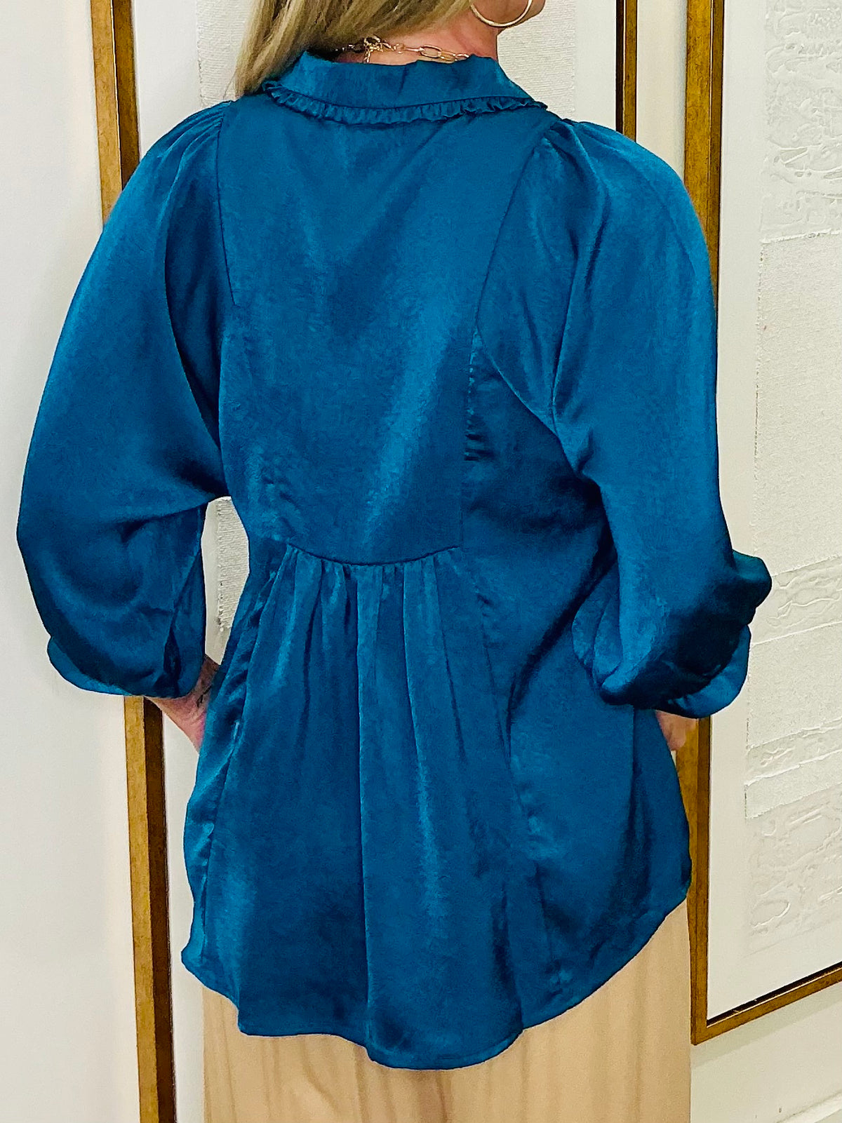 Satin V Neck Blouse Teal