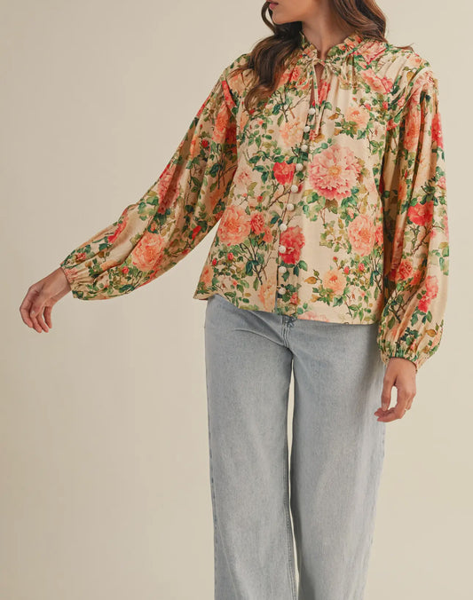 Floral Button Down Blouse/Cream Multi