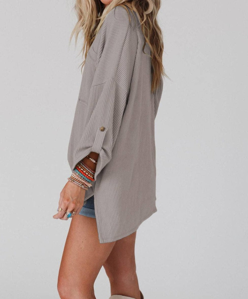 Gray Ribbed Oversize Top