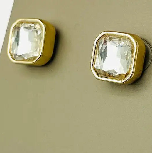 Simple Gold & Crystal Stud Earrings