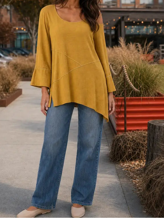 Mustard Balloon Sleeve Top
