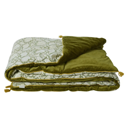 Green Velvet & Floral Queen Bed Runner