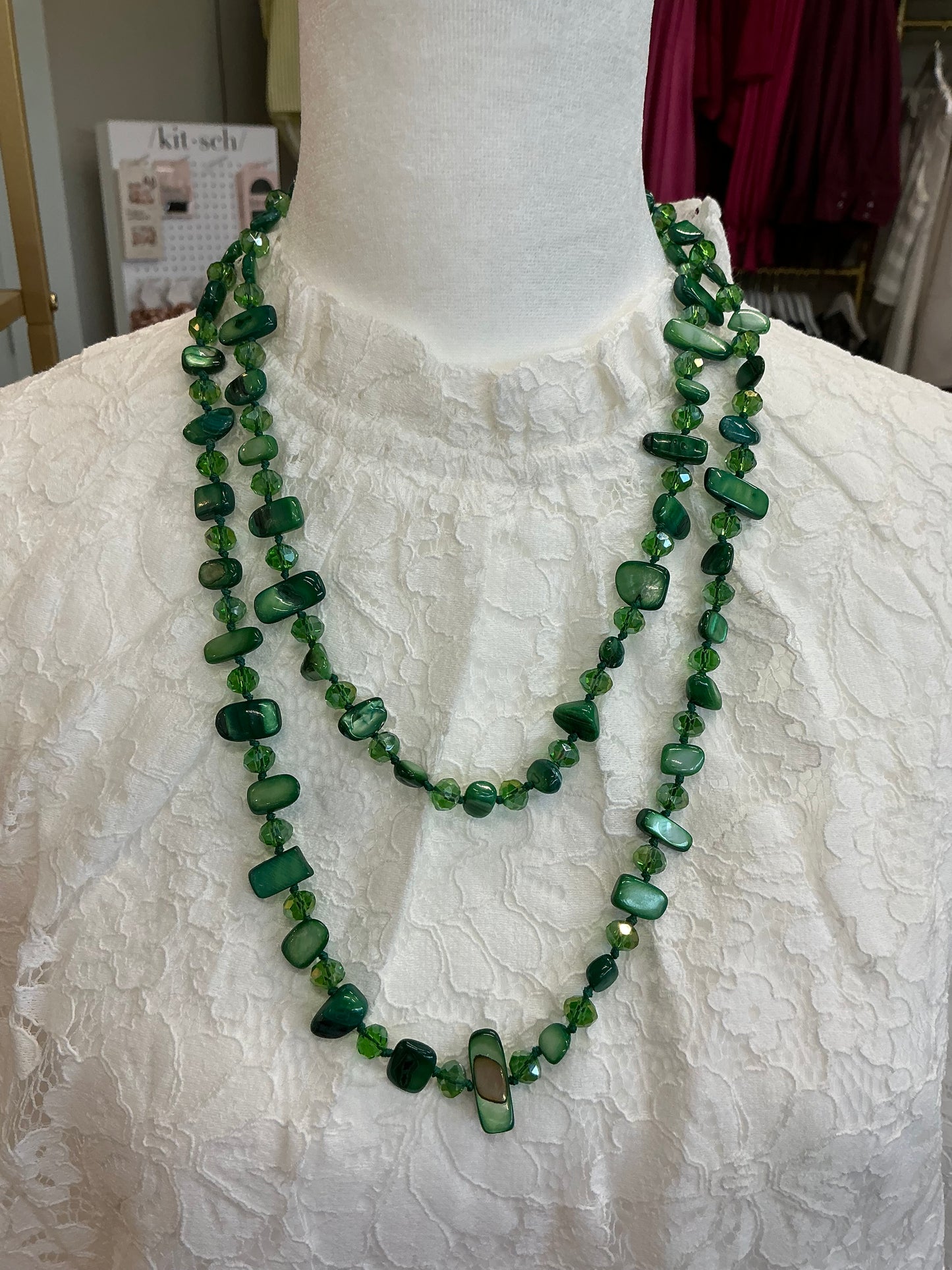 Long Shell & Crystal Necklace
