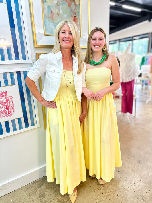 Yellow Strapless Midi Dress