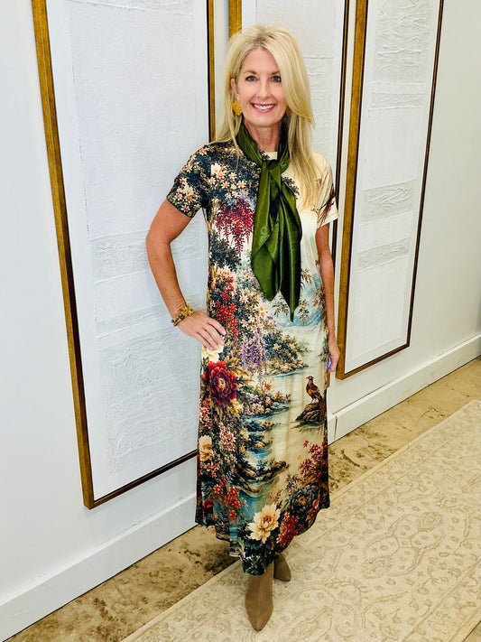 Cream Floral Scenic Dress