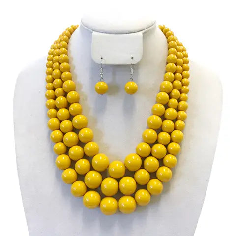 Yellow Beaded Necklace Set