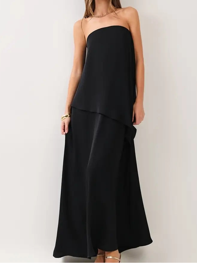 Strapless Black Silk Maxi Dress