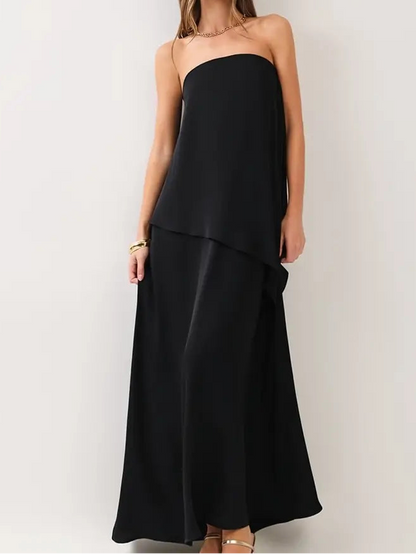 Strapless Black Silk Maxi Dress
