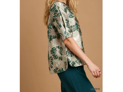 Green Floral Jacquard Top