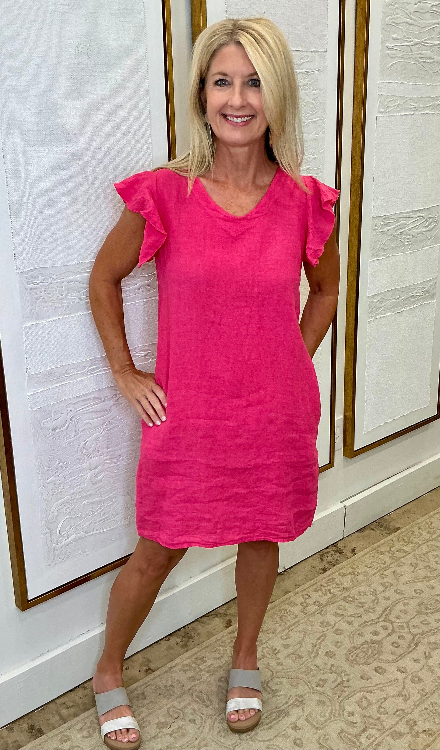 Fuschia Flutter Sleeve Dress