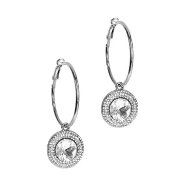 Silver Hoops with Crystal Drop Earrings