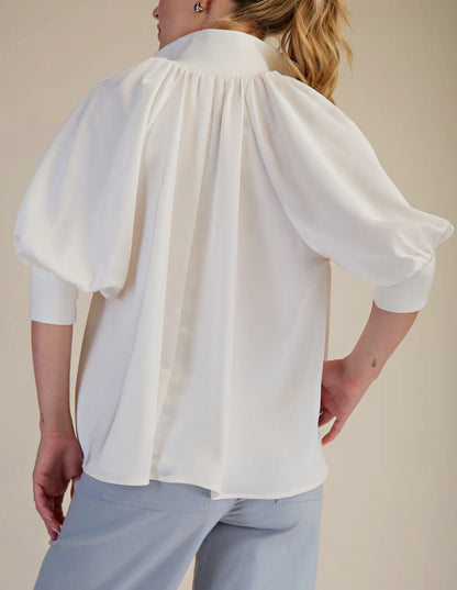 Mock Neck Puff Sleeve Top/Ivory