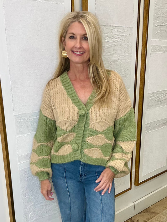 Knit Green & Cream Cardigan